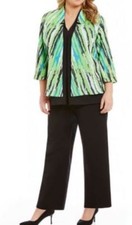 Ming Wang Green Multi-Color Printed Acrylic Knit Jacket S, M