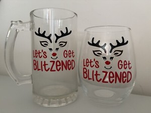 Let’s Get Blitzened Beer and Wine Glass Gift Set of 2 His and Hers Christmas