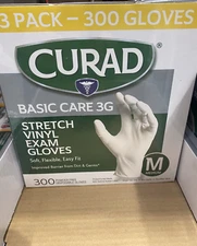 CURAD Basic Care 3G Stretch Vinyl Exam Gloves, 300 Piece, Soft Flexible Easy Fit