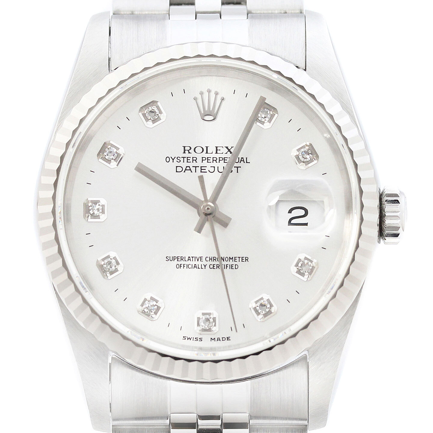 Rolex Mens Datejust 16234 18K Gold Stainless Steel Silver Diamond Dial Jubilee Band Watch-image
