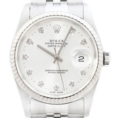 Rolex Datejust 18K Weiss Gold & Ss Silber Diamant Zifferblatt Jubiläum Uhr 16234
