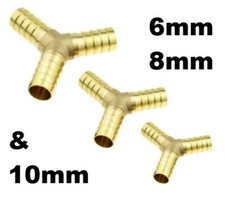 6mm 8mm 10mm Brass Barbed Y Piece 3 Way Fuel Gas Hose Joiner Adapter Fitting