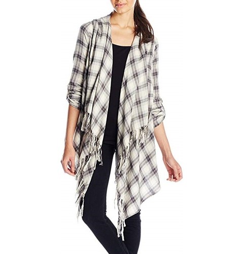 Black Lightweight Plaid Flannel Open 