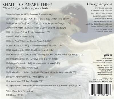 SHALL I COMPARE THEE? CHORAL SONGS ON SHAKESPEARE TEXTS NEW CD