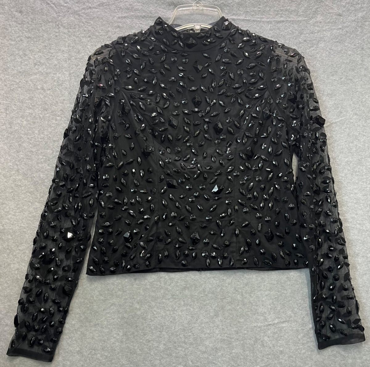 ASOS Shirt Womens Sz Black High Neck Embellished Beaded Long Sleeve NWT