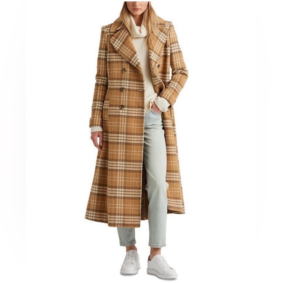 NWT* Lauren Ralph Lauren Plaid Double Breasted Reefer Coat In