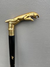Brass Metal Cougar Cat Handle Inlay Walking Stick Cane Wooden Artisan 36"