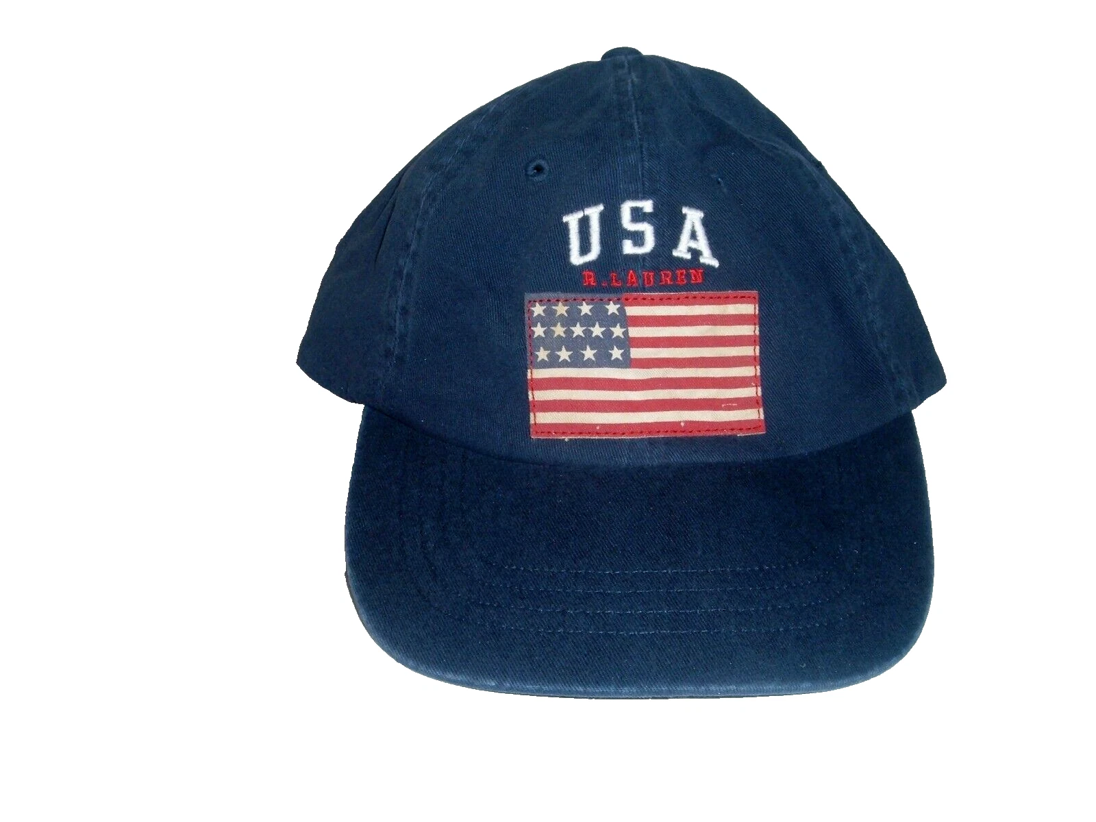 Vintage 90's Polo Ralph Lauren Strapback Hat Cap Blue American Flag USA Pony