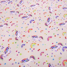 Stoff Baumwolle Jersey Einhorn Regenbogen Blüten zart rosa bunt Kinderstoff