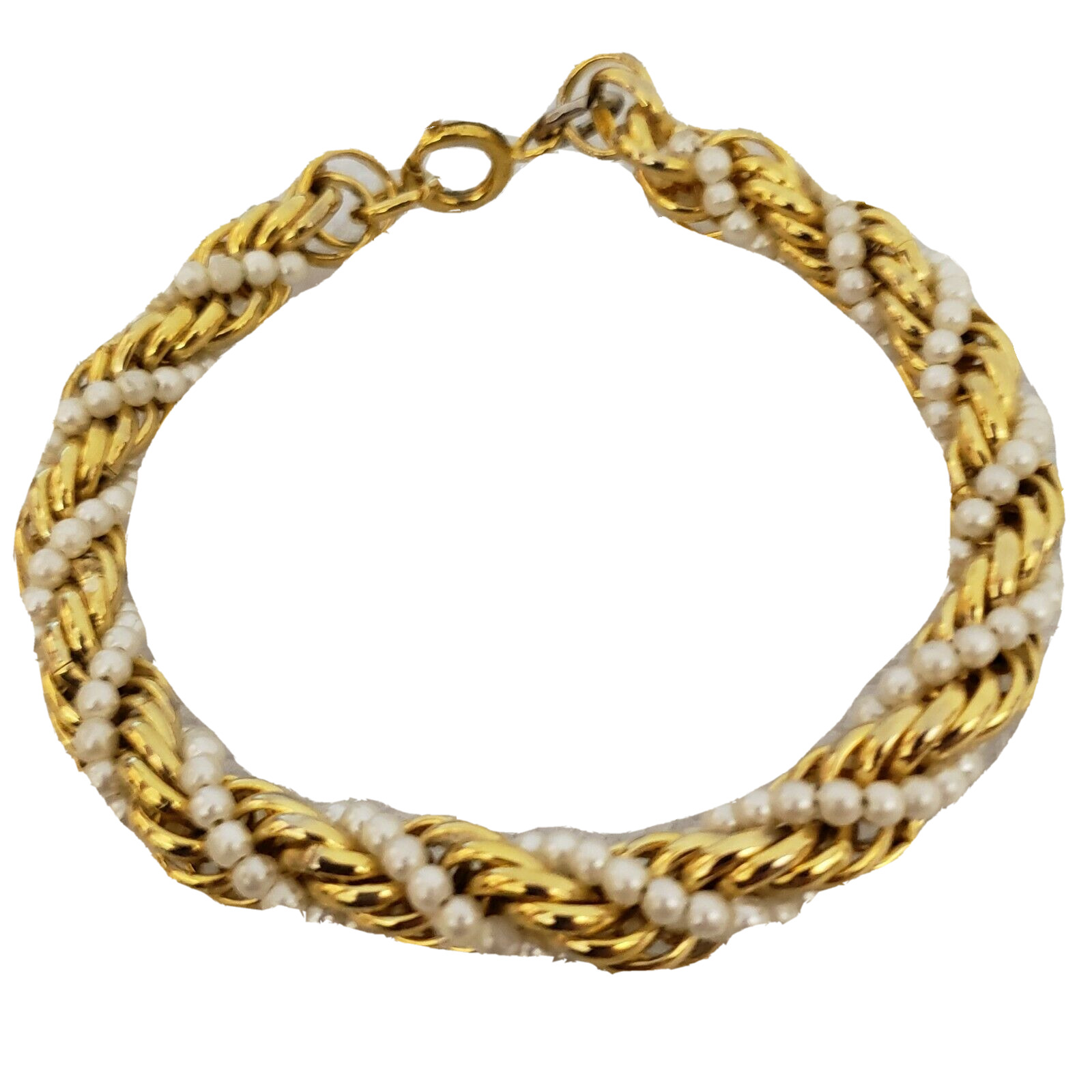 Vintage Chunky Faux Pearl and Twisted Gold Chain … - image 1