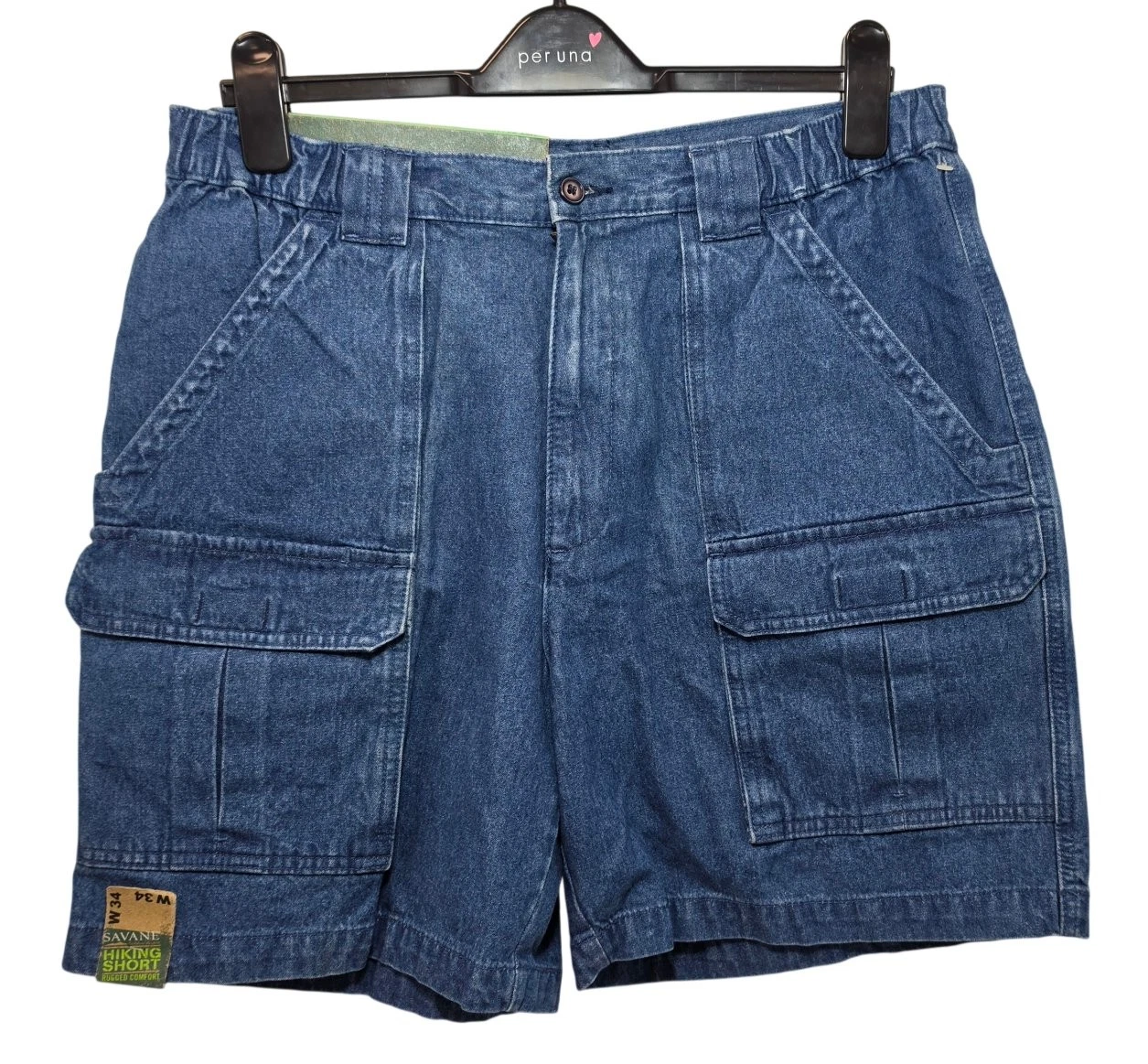 Savane Hiking Shorts Denim Blue 100% Cotton Cargo Pockets Size W34 UK 34