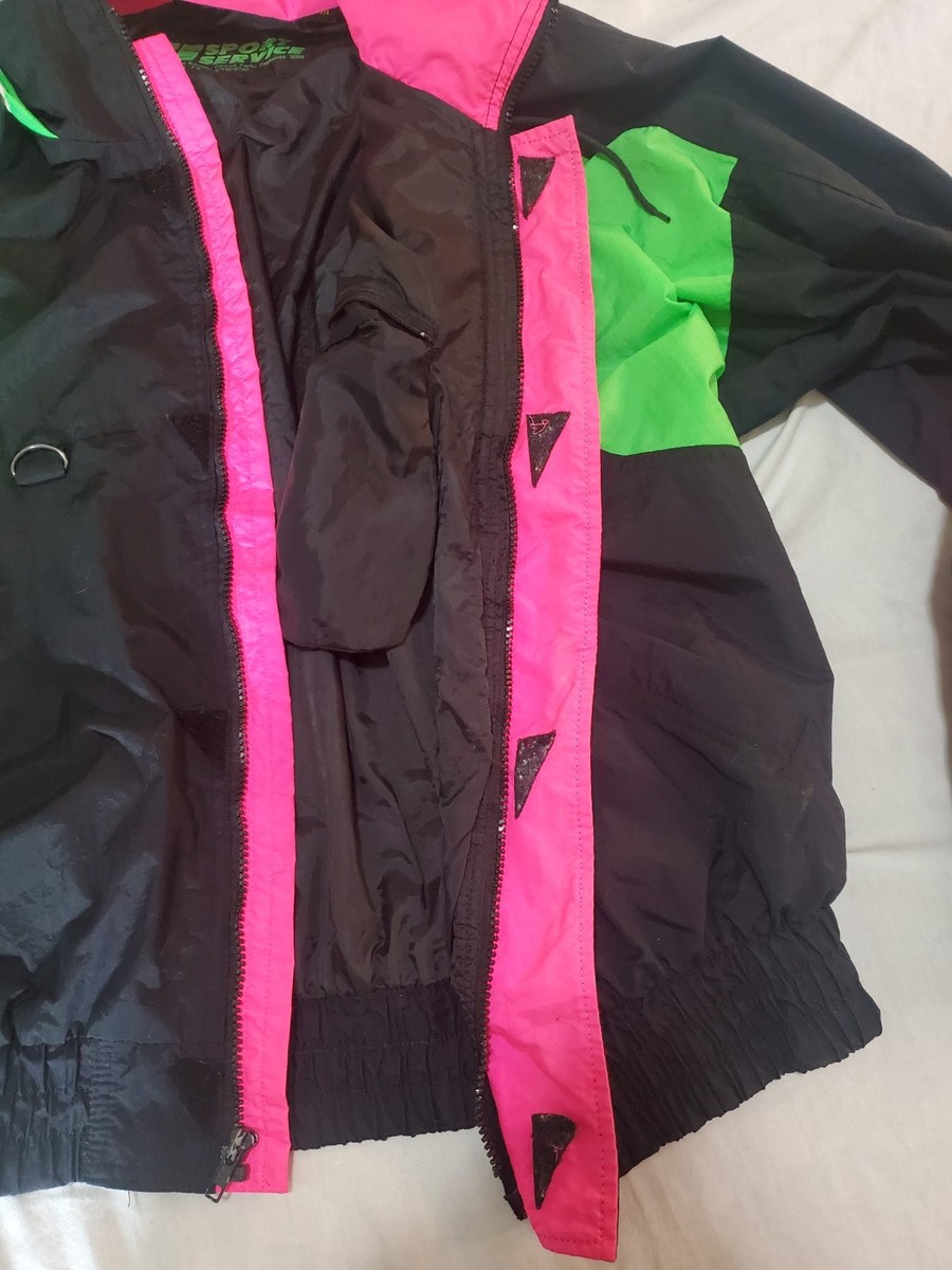 Vintage Black Neon Pink& Green NHRA Drag Racing Windbreaker Jacket