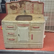 Vintage Metal Toy Kitchen Sink Cabinet w/ Faucet, Drawers  Doors