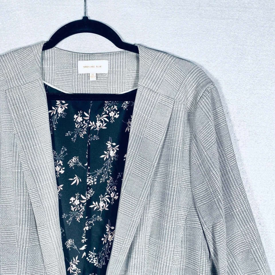 Blazer Skies are Blue para mujer XL gris elástico manga 3/4 pata de gallo chaqueta abierta Foto 2 de 4