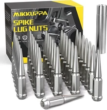 MIKKUPPA M14x1.5 Wheel Spike Lug Nuts, 32 PCS Chrome Spiked 14mmx1.5 Solid 4.4" 