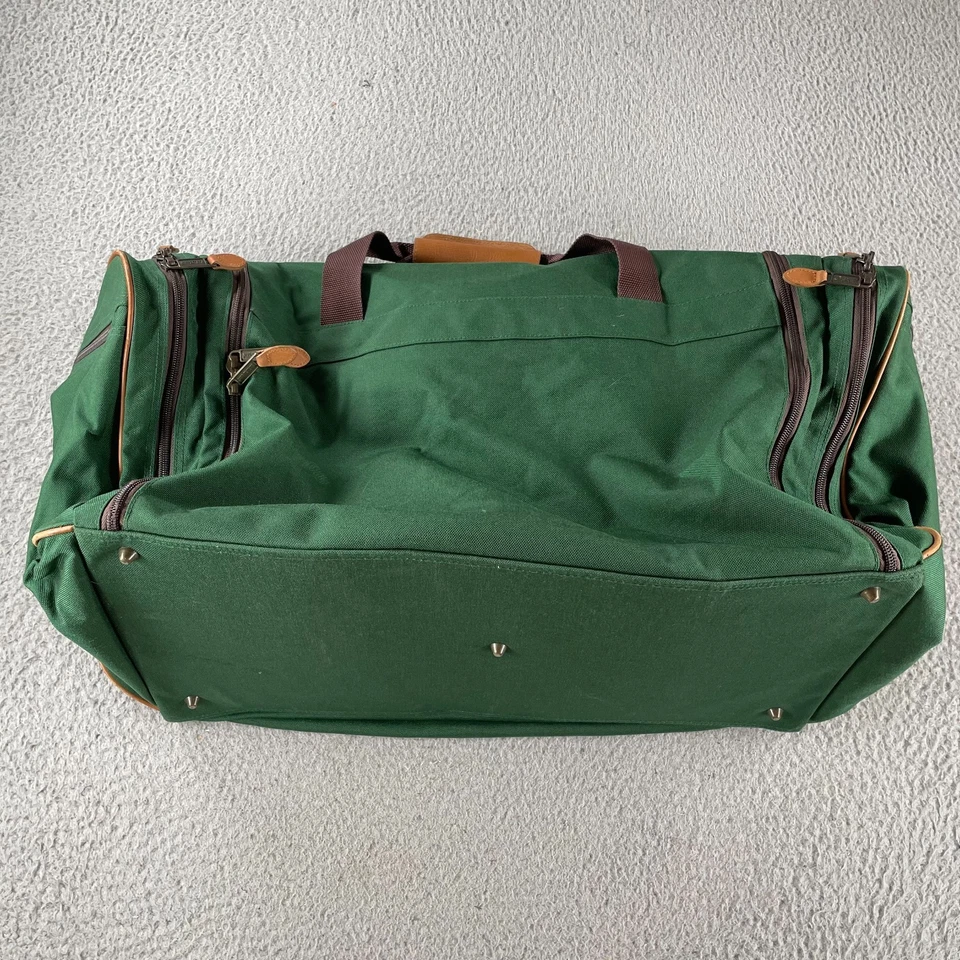 Bolsa de viagem vintage LL Bean verde lona acabamento em couro viagem fim de semana pernoite - Imagem 4 de 4