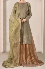 Maria B Green Velvet Garara Suit 3PC Designer Wedding Party Dress Size S