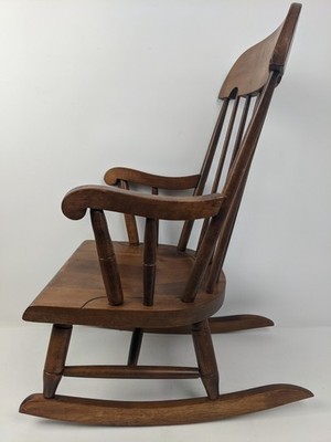 Vintage Nichols & Stone Child Solid Dark Wood Rocking Chair USA