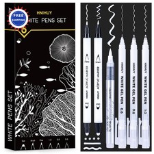 White Ink Pens Fine Point Gel Brush Tip Acrylic Markers 6 Pack HNIHUY Dual-Tip
