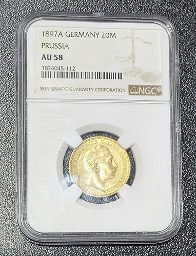 NGC AU 58 - Gold 1897 A Germany  20 Mark Coin - Prussia 
