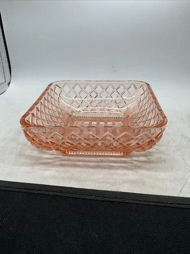 Anchor Hocking - Waffle Pink Depression Glass - Square Bowl Or Candy Dish