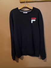 FILA Men  s XL Black Sweatshirt Pullover Logo Crewneck Long Sleeve Cotton Blend