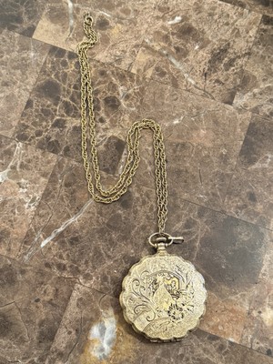 Elegant Vintage Max Factor Woman's Gold Plated Pocket Watch Compact & Chain