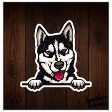 Husky Dog Peeking - Vinyl Decal Sticker - Car Window Laptop - ebn12104