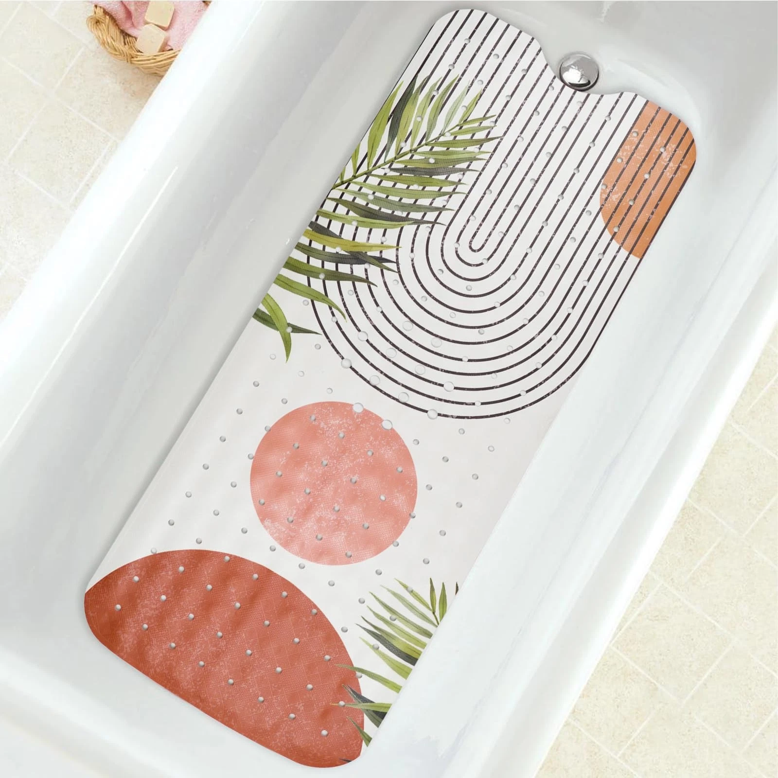 Bathtub Mat Non Slip, Bohemia Extra Long 39.5" x 15.8" (Rectangular), Boho
