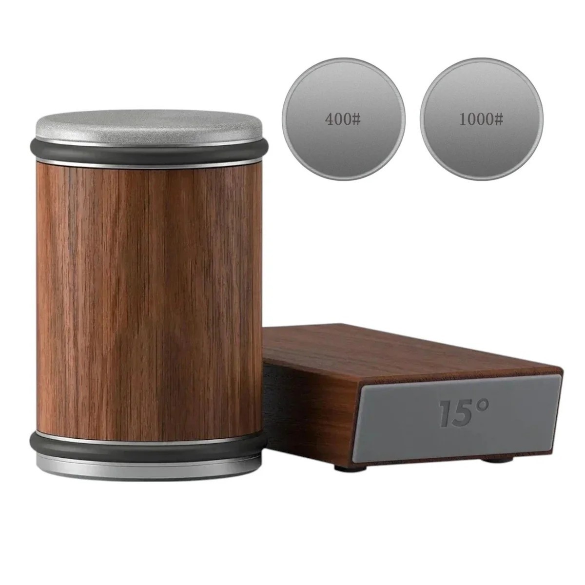 Affûteur de couteau à rouleau en bois avec disques diamant et céramique double face