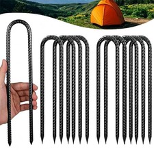 16Pack 12in Heavy Duty Steel Canopy Rebar Ground Stakes U Shape Tent Anchor Pegs