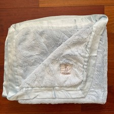 Little Giraffe Baby Blue Blanket Luxe Faux Fur Satin Trim Plush Soft READ