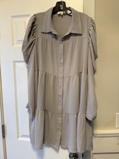 Dress Up Women’s Gray Tiered Long Sleeve Shirt Dress Size Large EC1