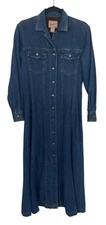 Woolrich Vintage Full Button Denim Maxi Dress Western Southwestern Sz Small