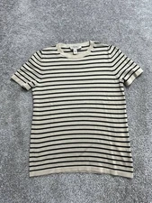 Max Mara Top Womens Small Beige Black Egidio Stripe Knit Virgin Wool Round Neck