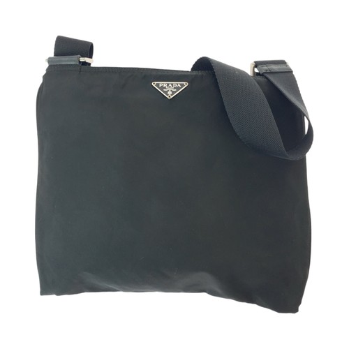 PRADA Tessuto Triangle with logo Diagonal Sholder bag Pochette Black