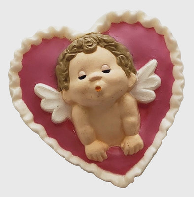 Hallmark PIN Valentines Vtg ANGEL CUPID Blowing KISSES HEART 1982 Brooch