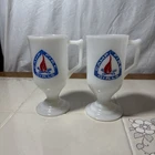Set Of Two Vintage Camp Fire Girls White Milk Glass With Pedestal Mug