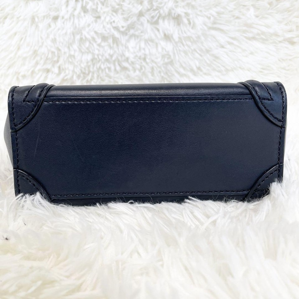 CELINE Hand Bag Tote Bag Luggage Nano Shopper Leather Navy Authentic eBay