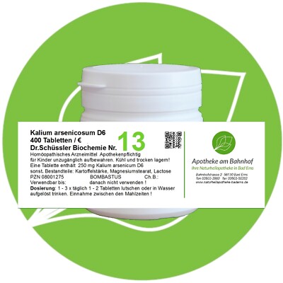 Schüßler-Salz Nr.13 Kalium ars. D6 glutenfrei 400 Tabletten PZN 08001275