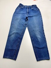 Vtg Lee SZ 26x27 Mom Jeans Denim High Waist Faded Dark Wash Distressed USA Made