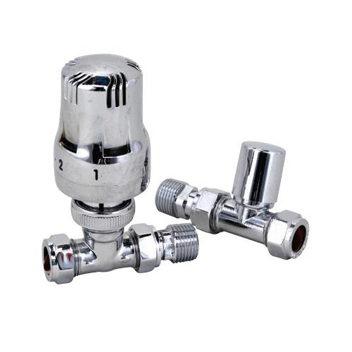 STRAIGHT CHROME TRV + SMALL ROUND TOP LOCKSHIELD VALVE FOR HEATED TOWEL