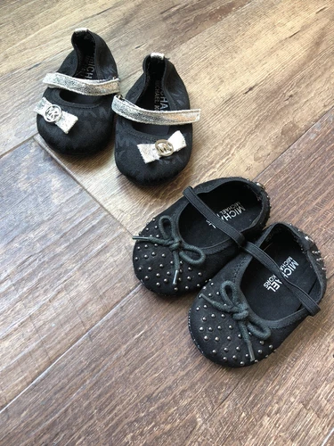 2 Pair Michael Kors Baby Mary Jane Infant Girls Black Ballerina Crib Shoes SZ 3