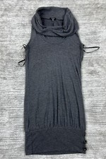 Rhapsody Dress Womens Medium Gray Cowl Neck Knit Sweater Mini Dress