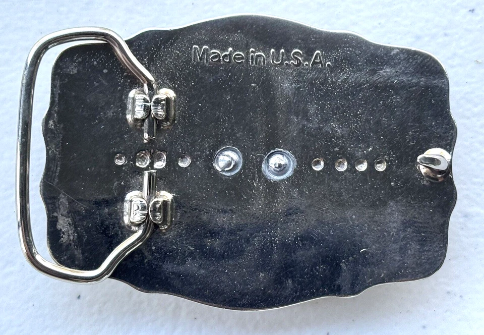 VINTAGE SILVER TONE FAUX SCRIMSHAW TRAIN LOCOMOTIVE ENGINE BELT BUCKLE - Image 3 of 3