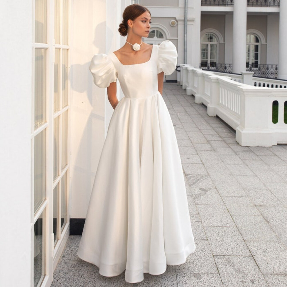 Puff Sleeves Simple Wedding Gowns With Sleeves Simple Puffy