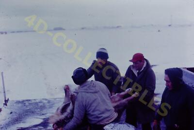 Vintage Slide Photo Snowy Day Gathering of Friends in Candid Interaction