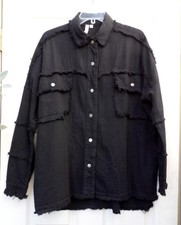 Elan Long Black Cotton Rock & Roll Snap Front Jacket Size M * Nwt