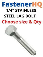 1/4" Stainless Steel Lag Bolts 18-8 (Choose Length & Qty)