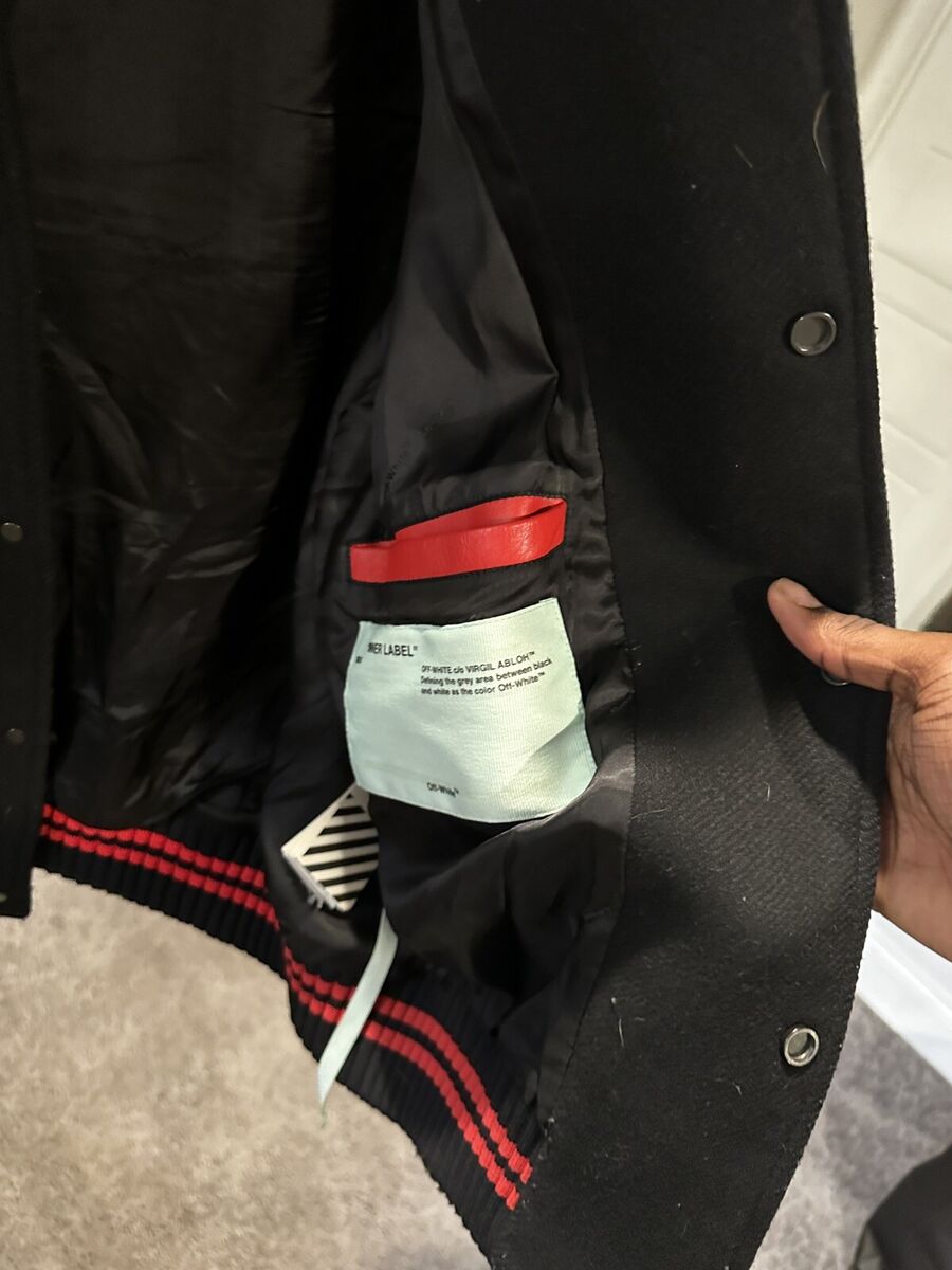 OFF-WHITE GRAPHICS LEATHER VARSITY JACKET | Red | Size / L OFF-WHITE GRAPHICS LEATHER VARSITY JACKET | Red | Size / L
